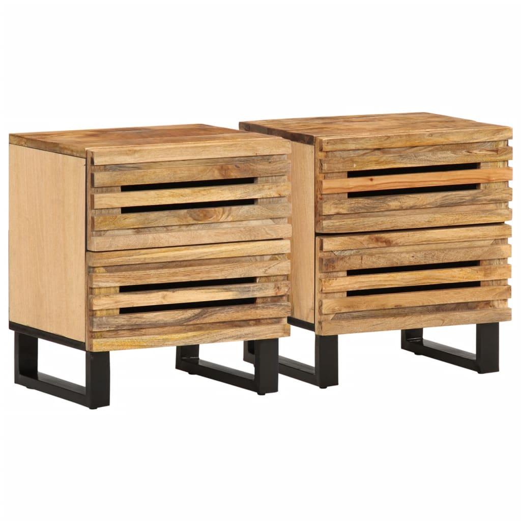 Sengeborde 2 stk. 40x34x46 cm massivt ru mangotræ