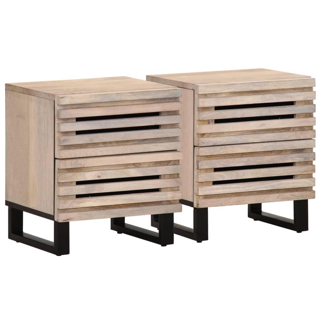 Sengeborde 2 stk. 40x34x46 cm massivt bleget mangotræ