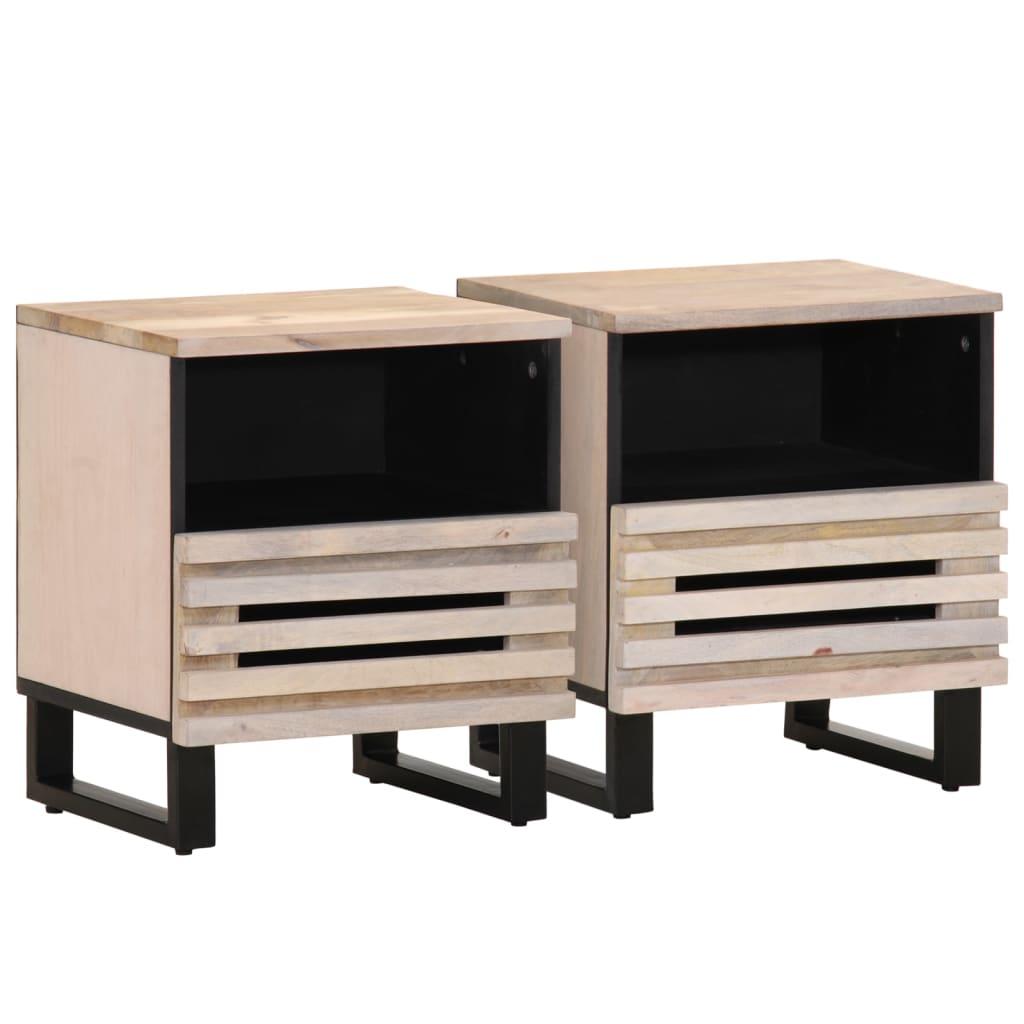 Sengeborde 2 stk. 40x34x46 cm massivt bleget mangotræ