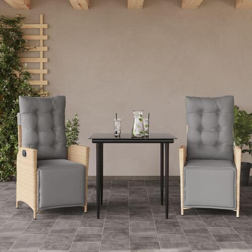 Spisebordssæt til haven 3 dele med hynder polyrattan beige