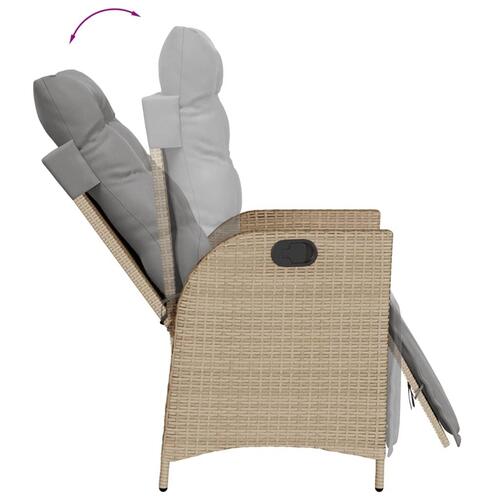 Spisebordssæt til haven 3 dele med hynder polyrattan beige