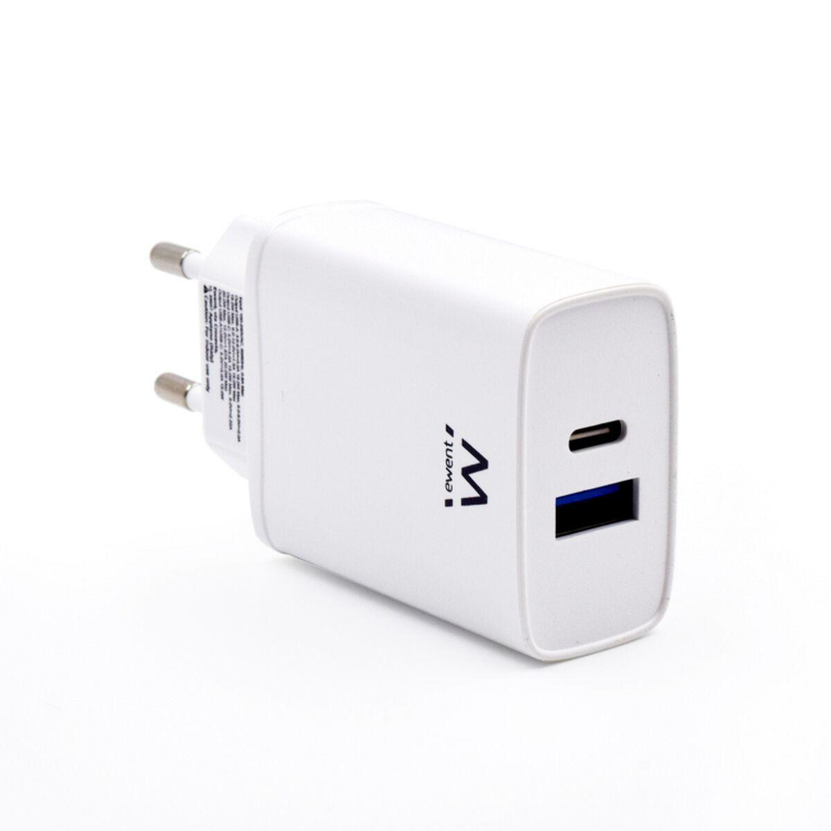 Ewent EW1321 hurtig vægoplader 20 W - hvid (USB-C + USB)