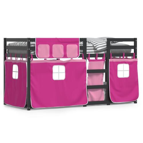 Køjeseng med gardiner 80x200 cm massivt fyrretræ pink