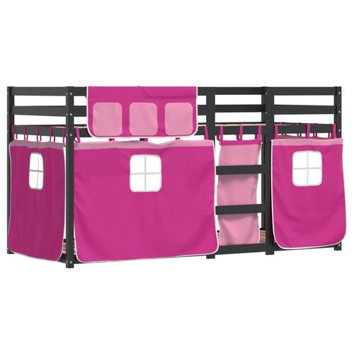 Køjeseng med gardiner 80x200 cm massivt fyrretræ pink