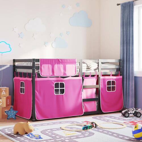 Køjeseng med gardiner 80x200 cm massivt fyrretræ pink