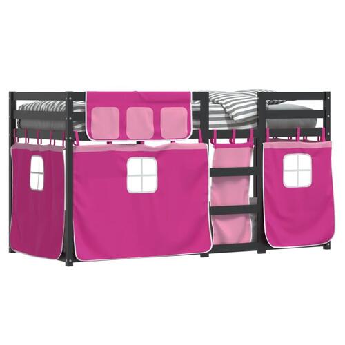 Køjeseng med gardiner 80x200 cm massivt fyrretræ pink