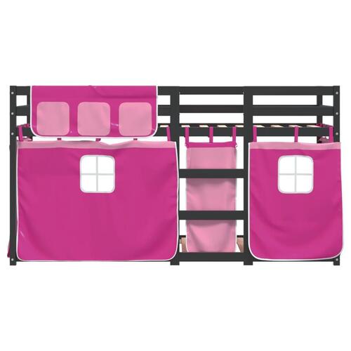 Køjeseng med gardiner 80x200 cm massivt fyrretræ pink