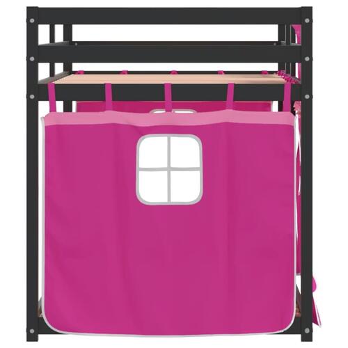 Køjeseng med gardiner 80x200 cm massivt fyrretræ pink