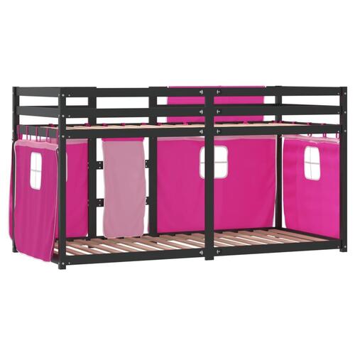 Køjeseng med gardiner 80x200 cm massivt fyrretræ pink