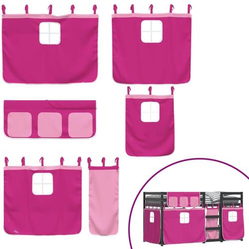 Køjeseng med gardiner 80x200 cm massivt fyrretræ pink