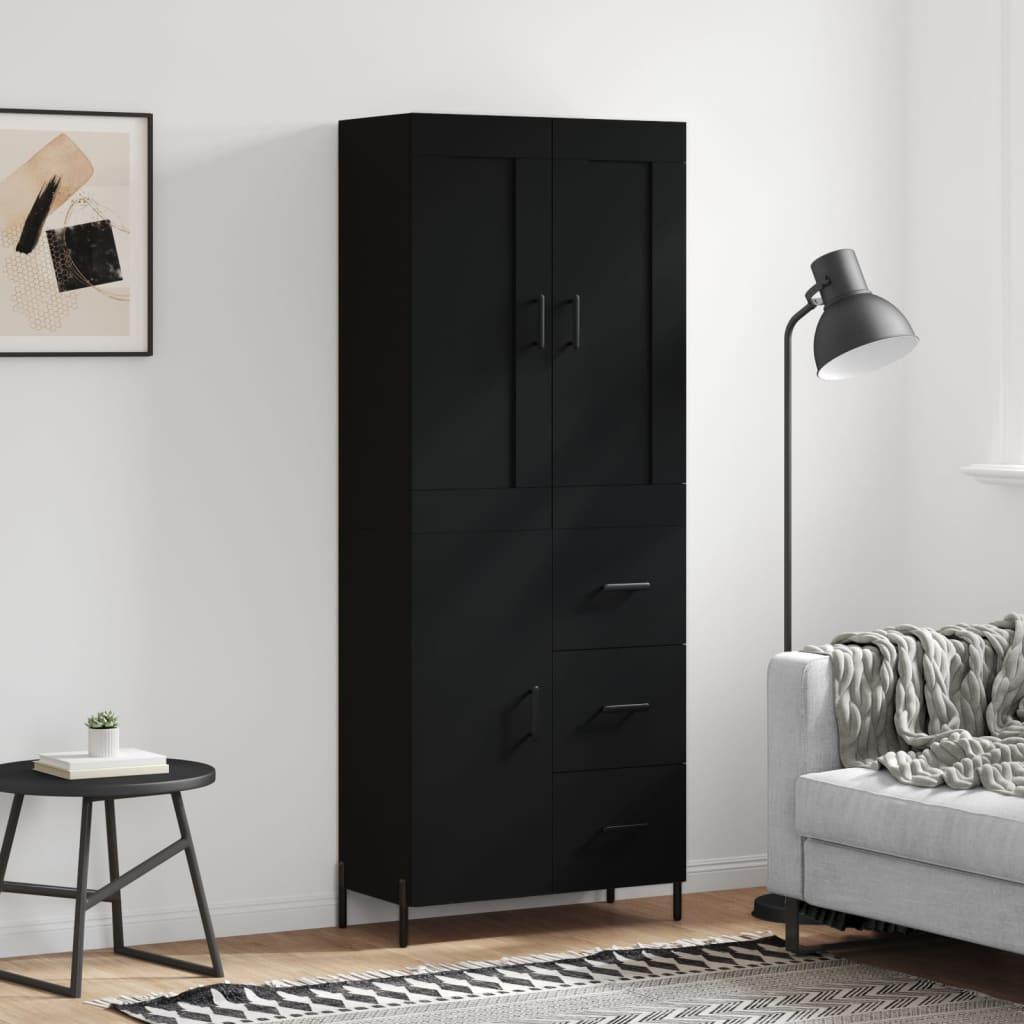 Højskab 69,5x34x180 cm konstrueret træ sort