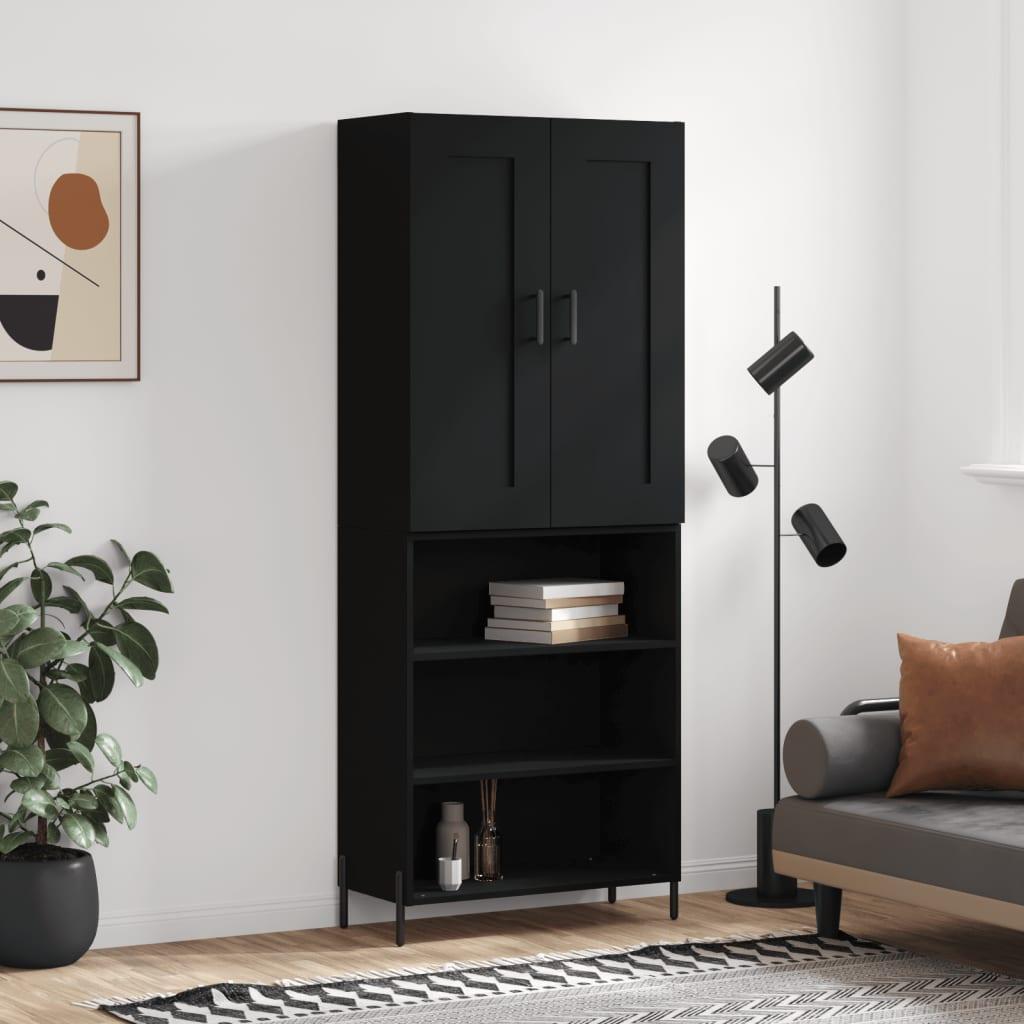 Højskab 69,5x34x180 cm konstrueret træ sort