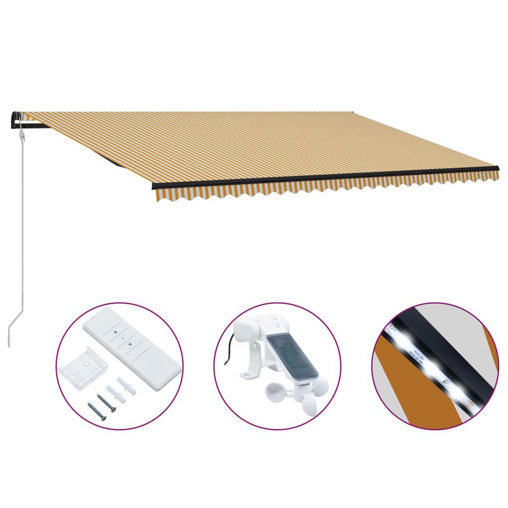 Foldemarkise med vindsensor & LED 600x300 cm gul og hvid