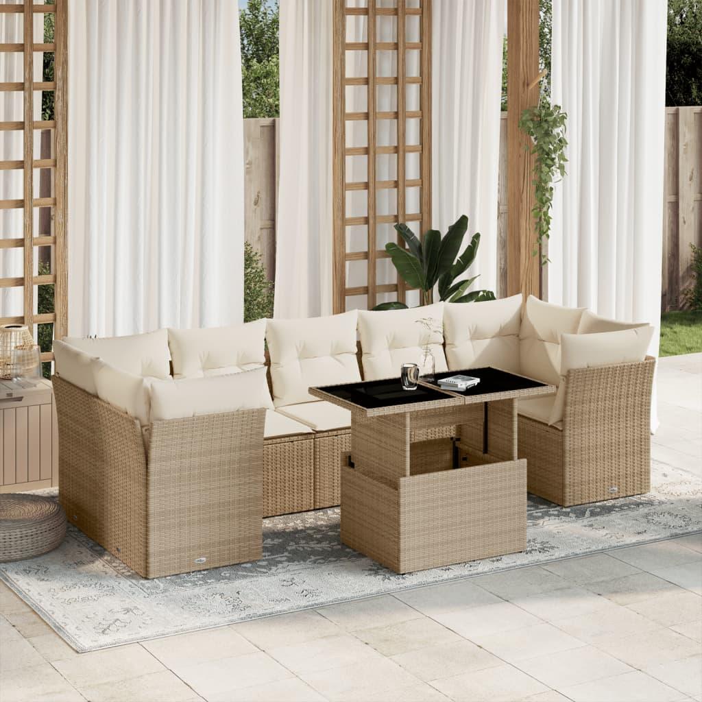 Sofasæt til haven 8 dele med hynder polyrattan beige