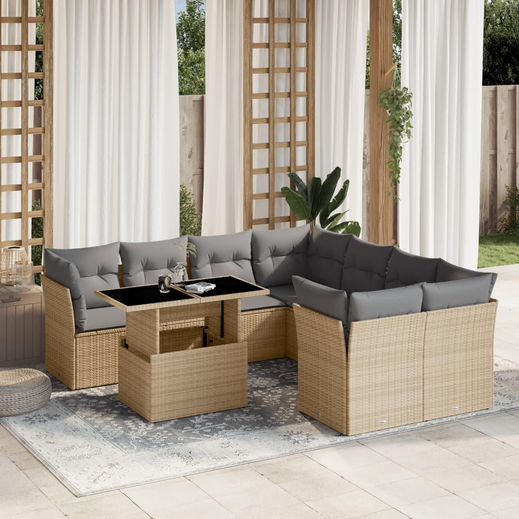 Sofasæt til haven 9 dele med hynder polyrattan beige