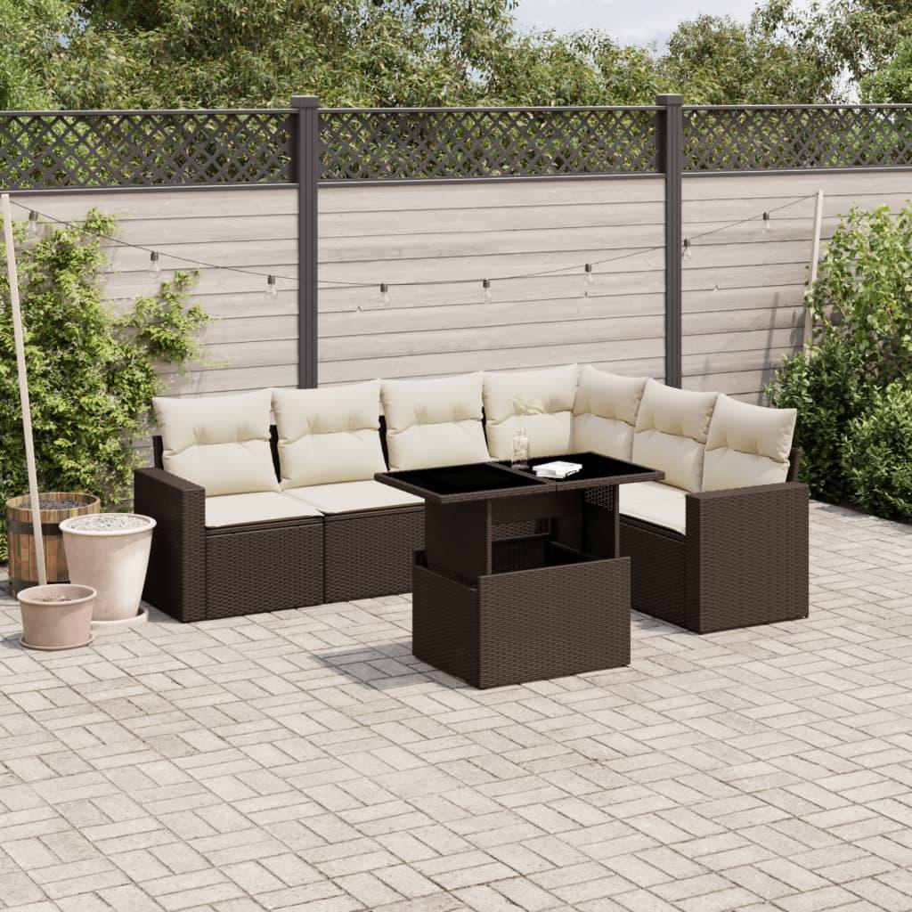 Sofasæt til haven 7 dele med hynder polyrattan brun
