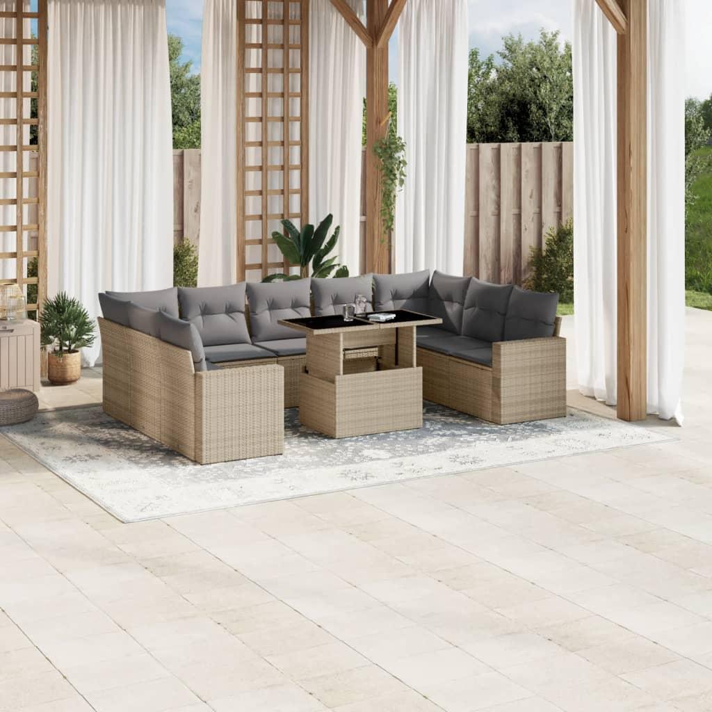 Sofasæt til haven 10 dele med hynder polyrattan beige