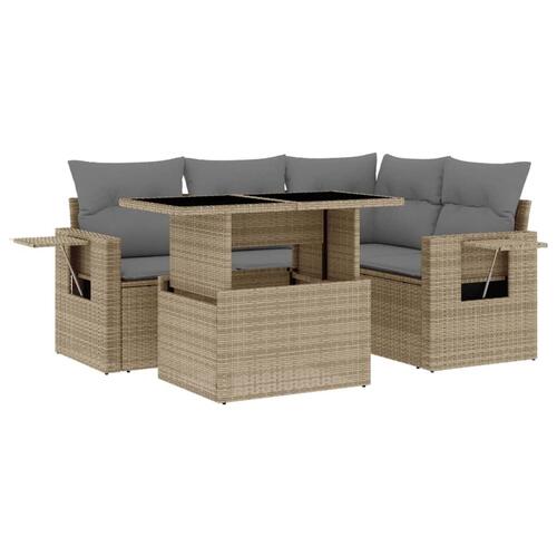 Sofasæt til haven 5 dele med hynder polyrattan beige