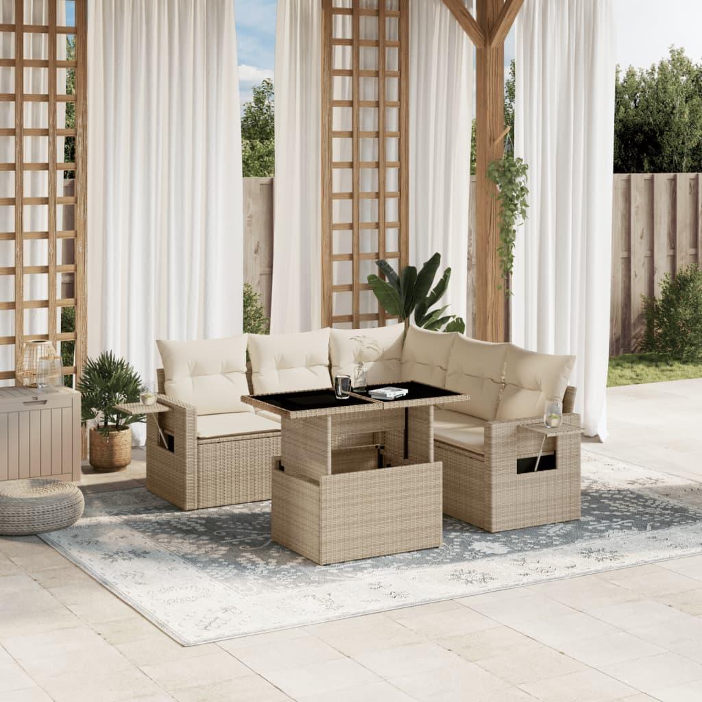 Sofasæt til haven 6 dele med hynder i polyrattan beige
