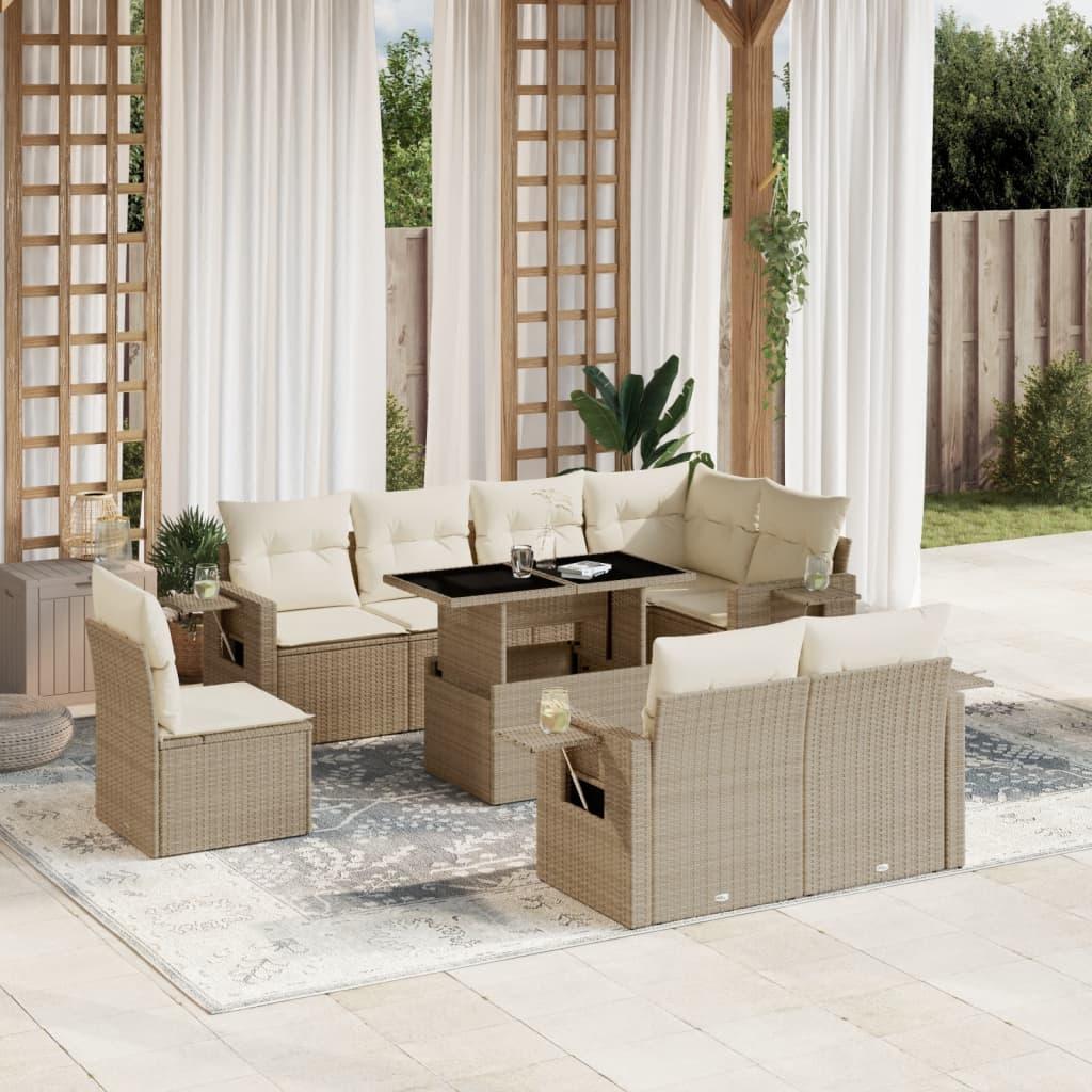 Sofasæt til haven 9 dele med hynder polyrattan beige