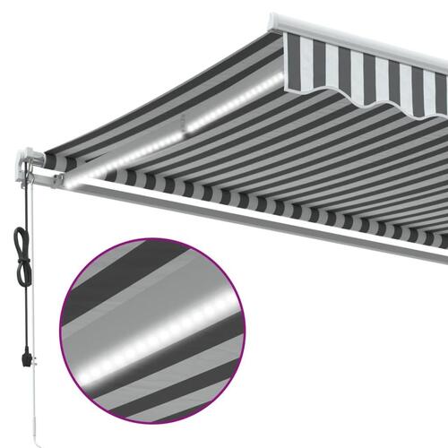 Markise m. LED 450x350 cm automatisk betjening antracitgrå hvid