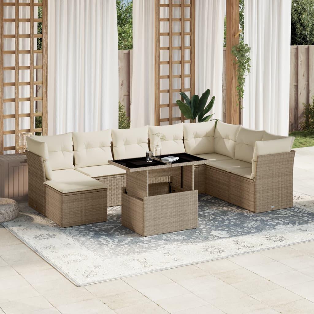 Sofasæt til haven 9 dele med hynder polyrattan beige