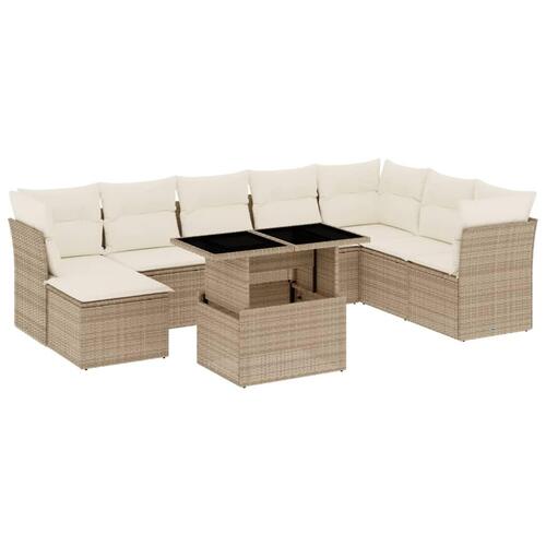 Sofasæt til haven 9 dele med hynder polyrattan beige