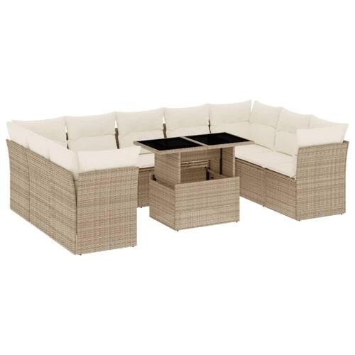 Sofasæt til haven 10 dele med hynder polyrattan beige