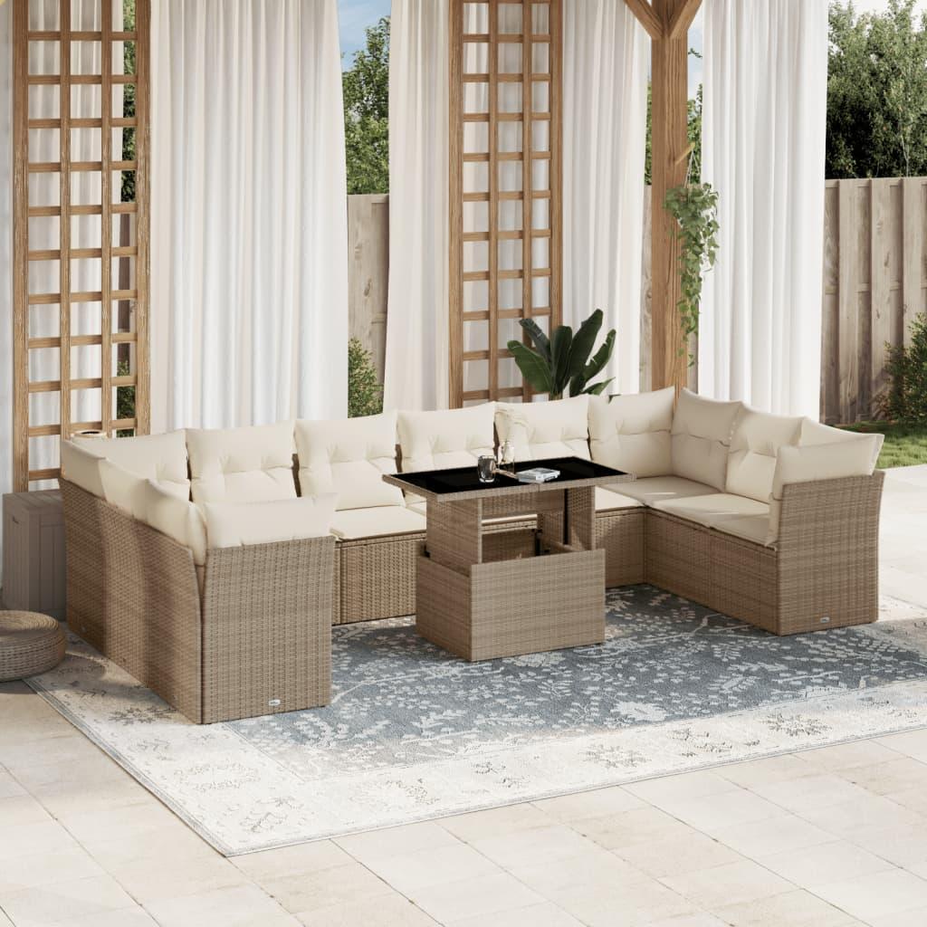 Sofasæt til haven 11 dele med hynder polyrattan beige
