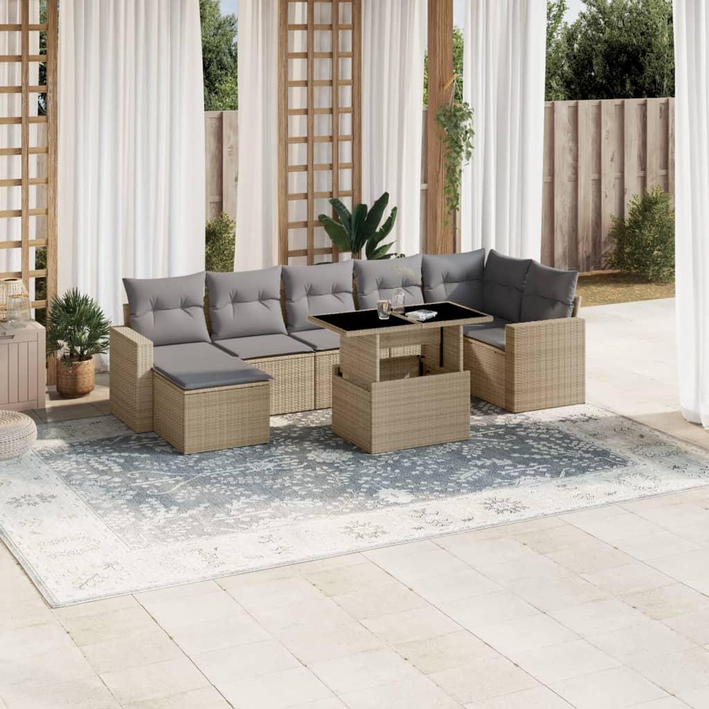 Sofasæt til haven 8 dele med hynder polyrattan beige