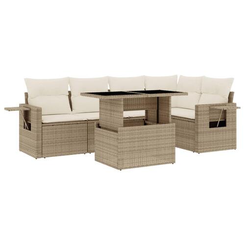 Sofasæt til haven 6 dele med hynder polyrattan beige