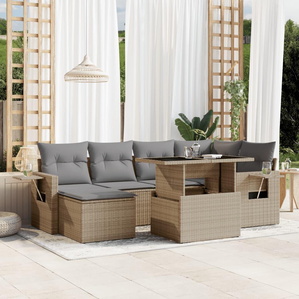 Sofasæt til haven 7 dele med hynder polyrattan beige