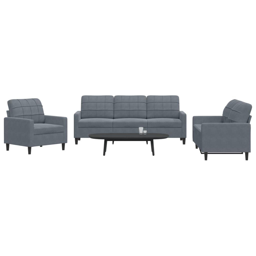 3 personers sofa med hynder velour mørkegrå