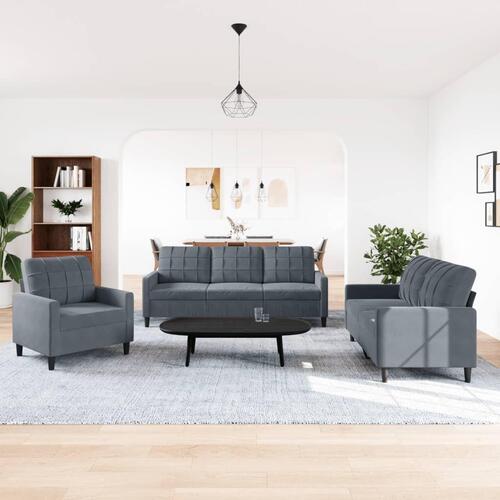 3 personers sofa med hynder velour mørkegrå
