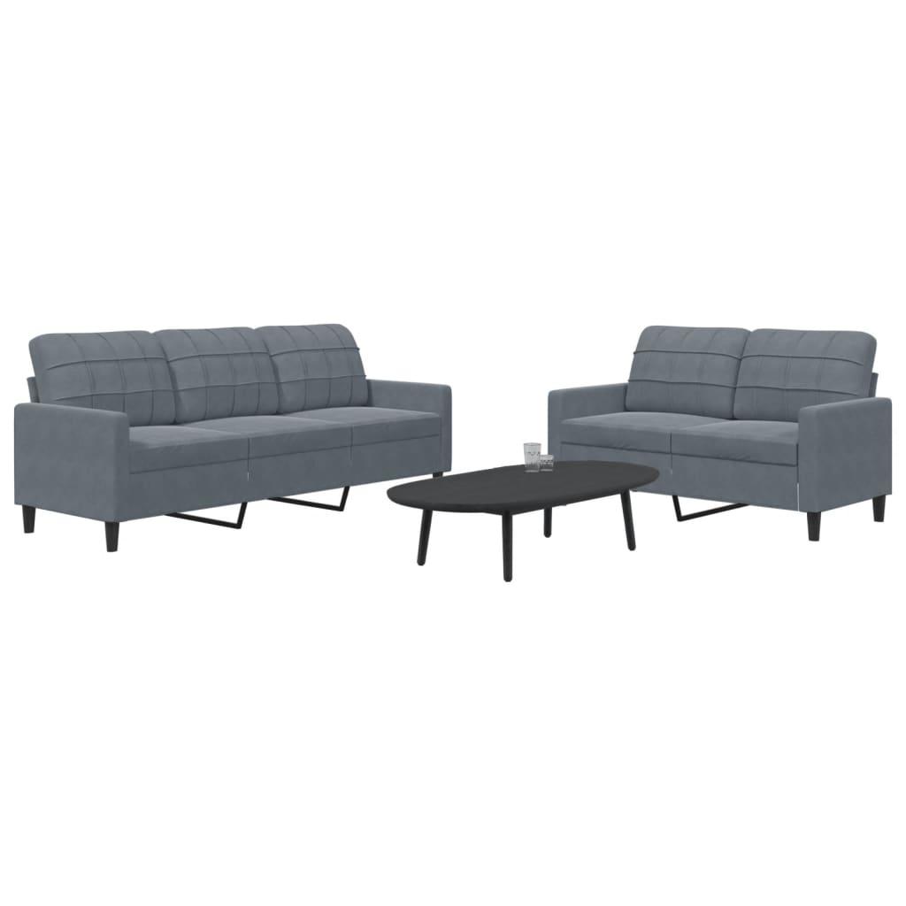 2 personers sofa med hynder velour mørkegrå