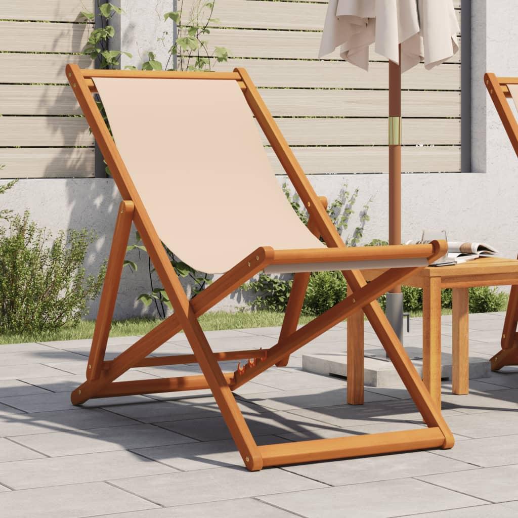 Strandstol foldbar massivt eukalyptustræ og stof beige