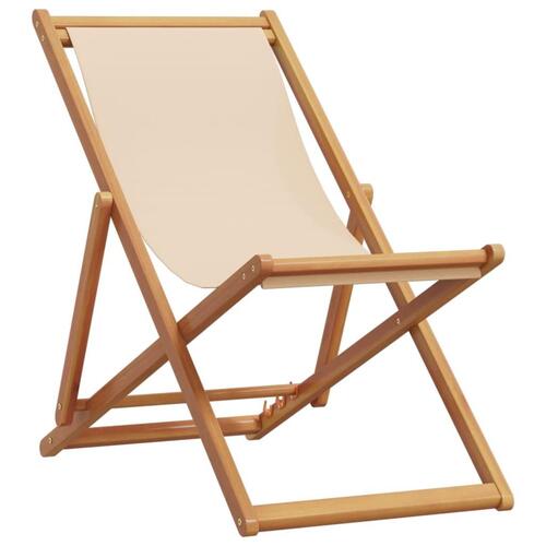 Strandstol foldbar massivt eukalyptustræ og stof beige