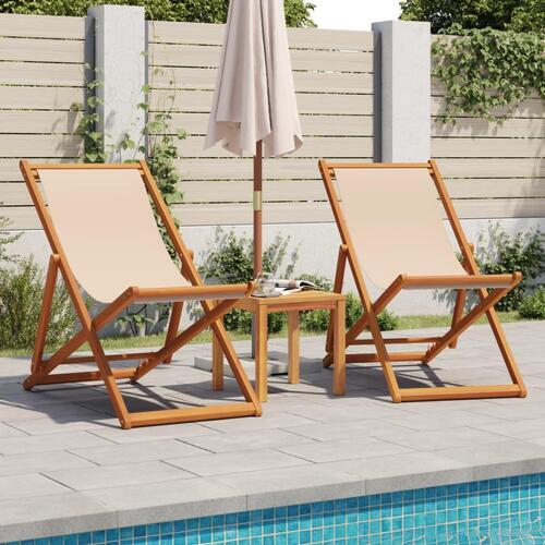 Strandstol foldbar massivt eukalyptustræ og stof beige