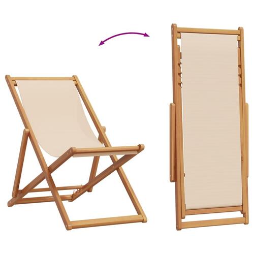 Strandstol foldbar massivt eukalyptustræ og stof beige