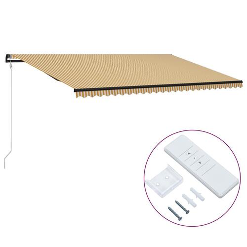 Markise med automatisk betjening 600x300 cm gul og hvid