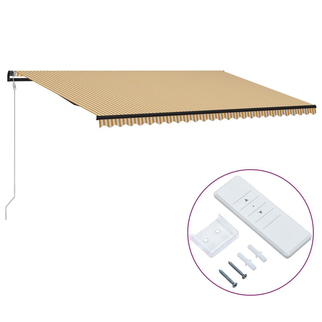 Markise med automatisk betjening 600x300 cm gul og hvid