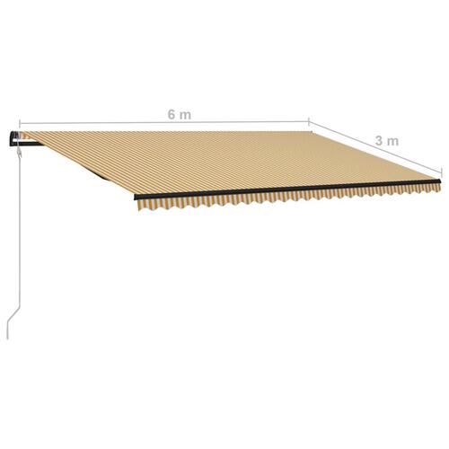 Markise med automatisk betjening 600x300 cm gul og hvid