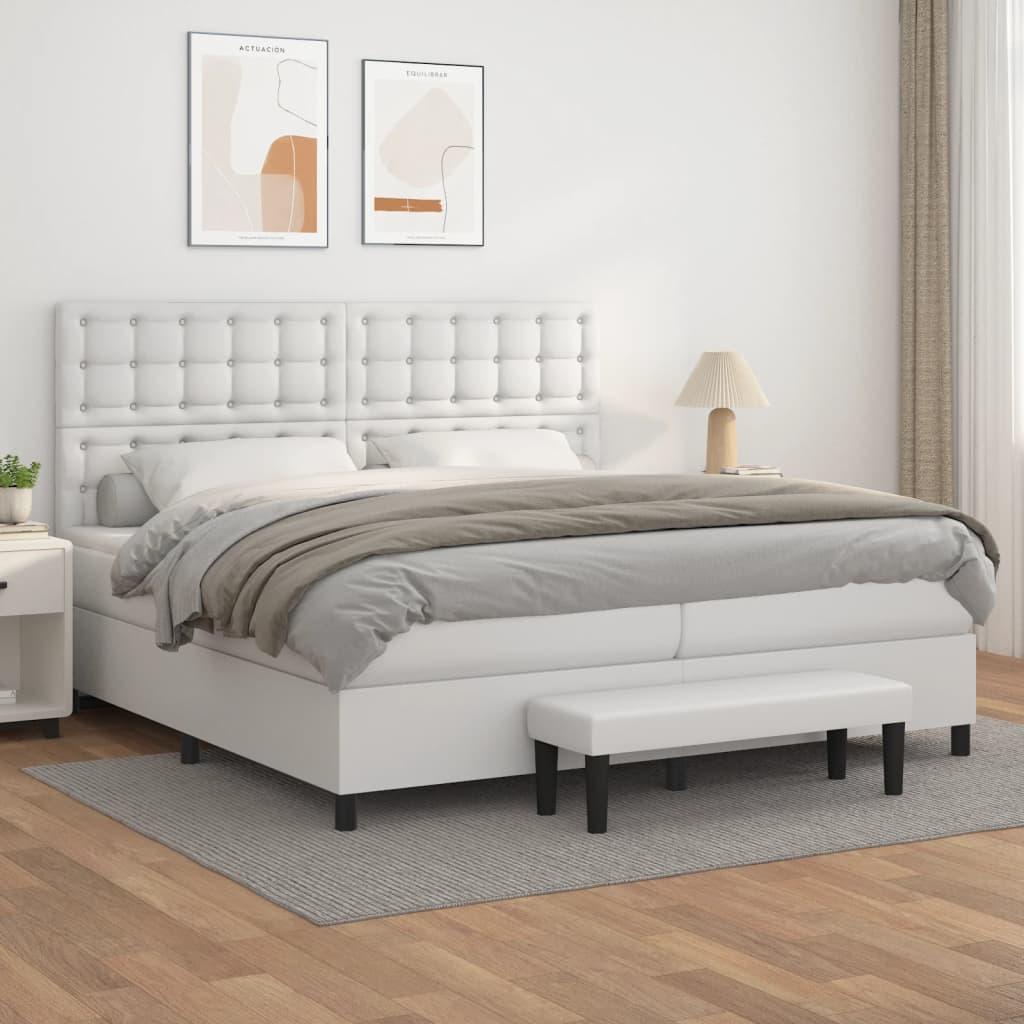 Kontinentalseng med madras 200x200 cm kunstlæder hvid billede