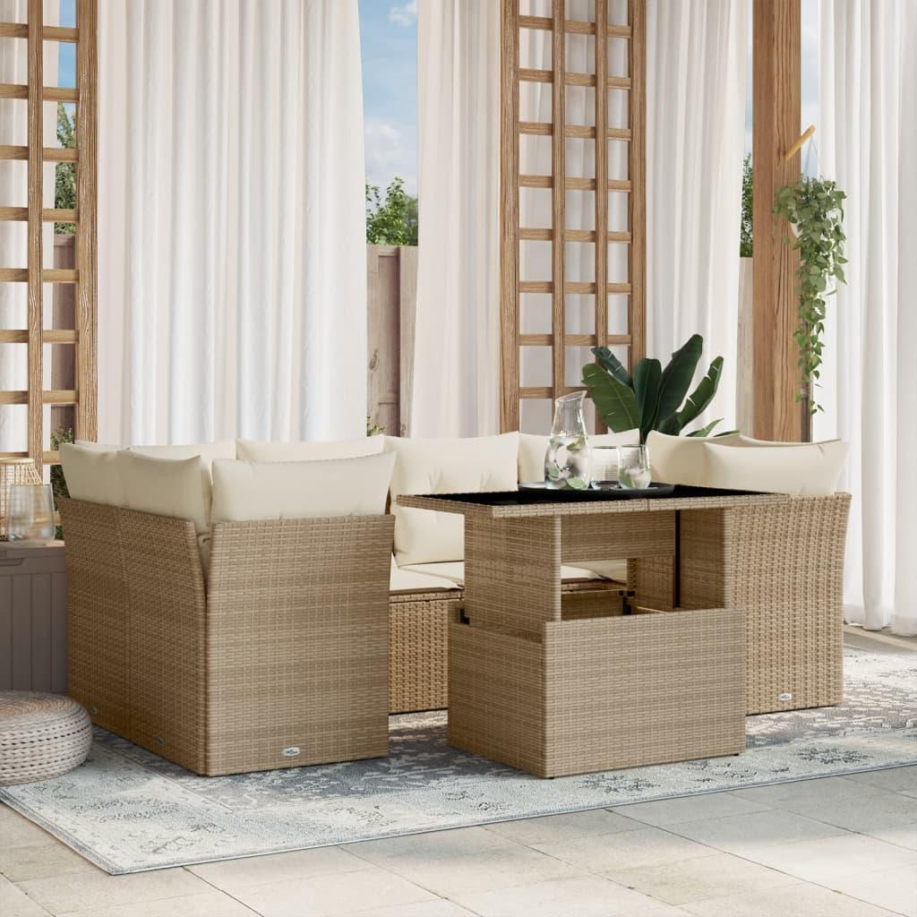 Sofasæt til haven 7 dele med hynder i polyrattan beige