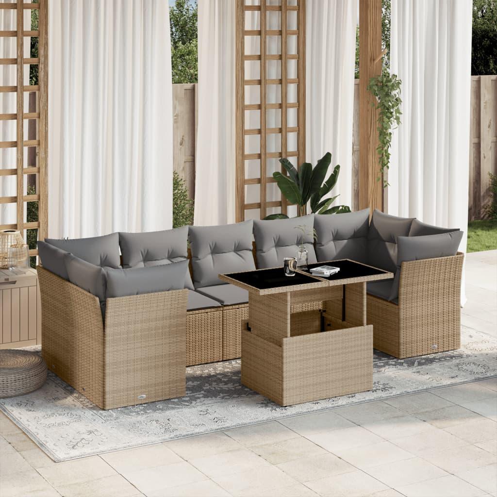 Sofasæt til haven 8 dele med hynder polyrattan beige