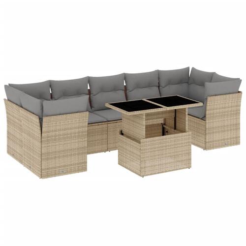 Sofasæt til haven 8 dele med hynder polyrattan beige