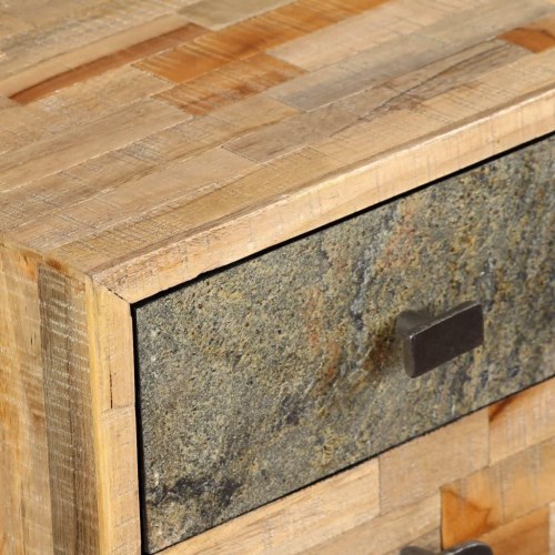 Skrivebord i massivt genbrugsteak - 110 × 50 × 76 cm, vintage med 4 skuffer