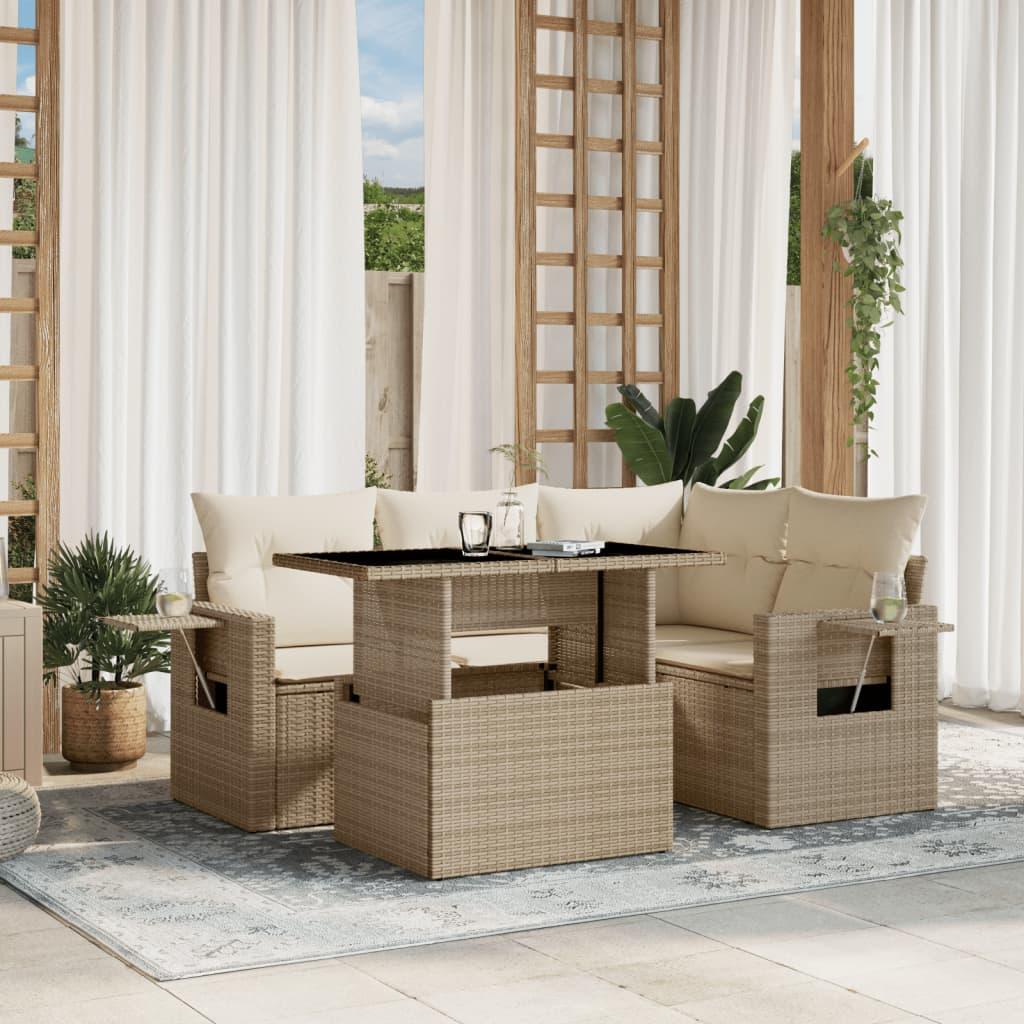 Sofasæt til haven 5 dele med hynder polyrattan beige