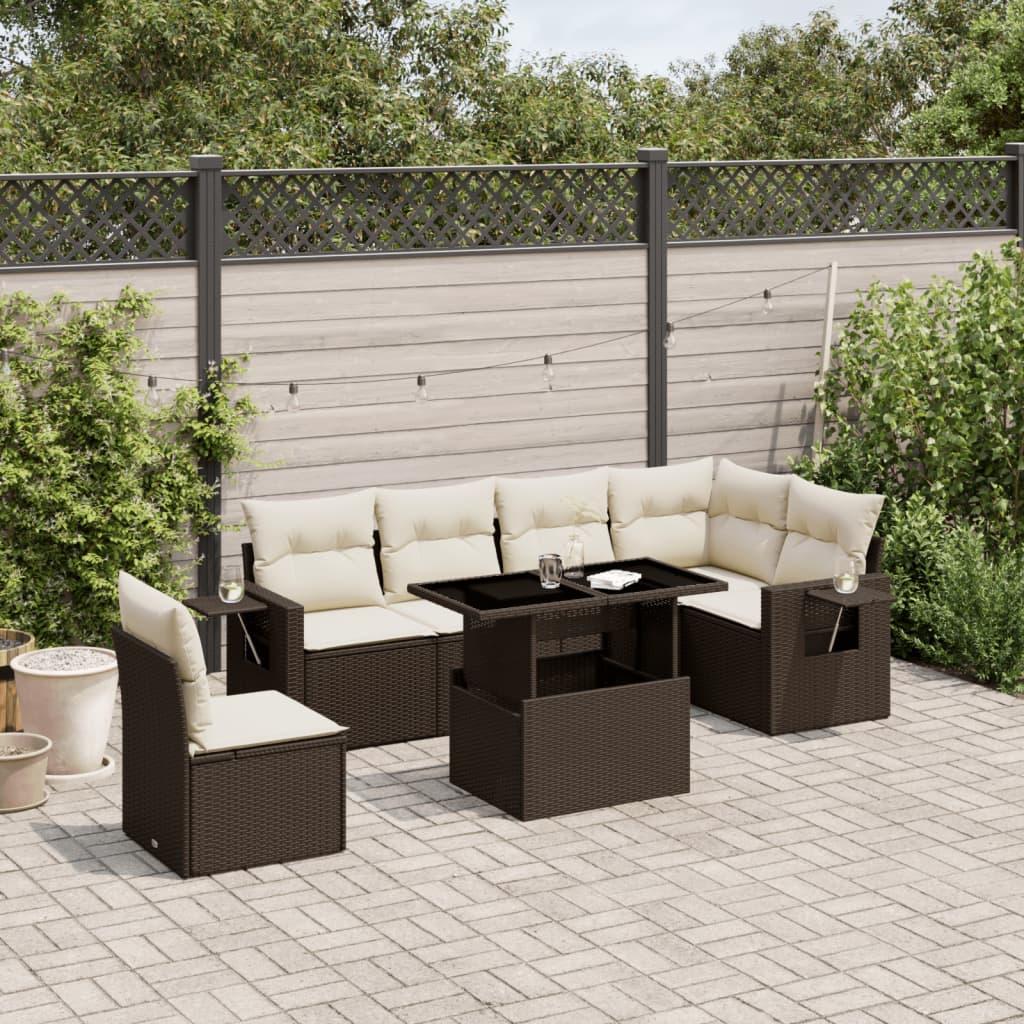 Sofasæt til haven 7 dele med hynder polyrattan brun billede