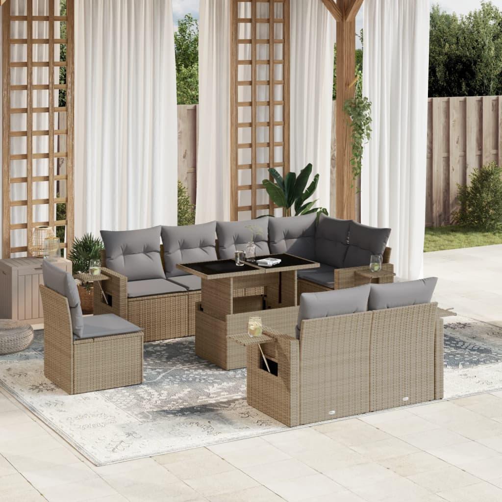 Sofasæt til haven 9 dele med hynder polyrattan beige